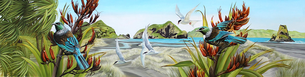 Craig Platt NZ bird artist, Oil paintings, Tui, Whatipu